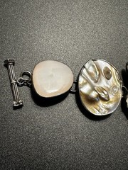 Rebecca Collins Sterling Silver Chunky Bracelet Large Stones, Pearl, Flower 8″