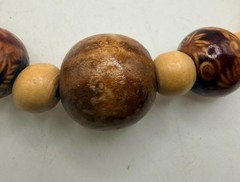 Vintage light and dark wood bleached design beaded necklace 22 inch