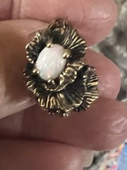 Vintage 14K Gold & Opal Brutalist Textured Free Form Ring Size 4.5