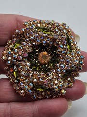 Vintage Olive Marquis & Aurora Borealis Rhinestone Brooch And Earrings Demi…