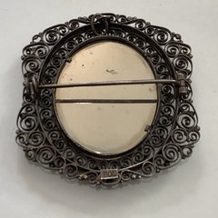 Antique European 800 Silver Filigree Madonna Mini Portrait Brooch Pin Pendant