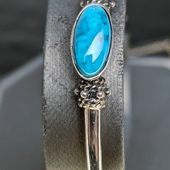 Vintage FAS 925 Sterling Silver Cuff Bracelet 3 Turquoise Cabochons 13.9g ✨