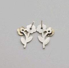 JTI Triple Heart Sterling Silver 2 Tone Flower Post Back Earrings .55″