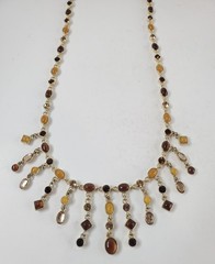 Vintage Cascading Bib Statement Necklace Rhinestone Brown Goldtone Gemstone