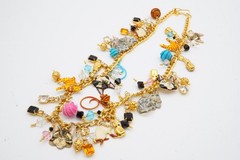 Vintage Lunch At The Ritz Necklace Gold Tone Kitty Cat Charm Rhinestone 22″