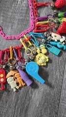 Vintage 1980s Plastic Bell Charm Necklace Loaded Lot 80s Retro Kidcore 30 Charms
