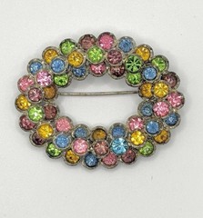 Vintage Pot Metal Rhinestone Brooch Pastel Colorful Little Nemo Style