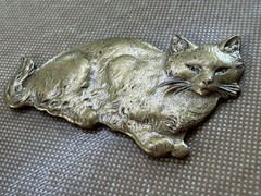 Vintage Raw Brass Sleeping Long Hair Cat Stamping 35x20mm Flat Back Jewelry Find