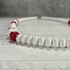 Vintage White Lucite Beaded Necklace Red Accents 1970s-1980s Costume Jewelry