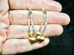 Vintage-Valentine’s Day Bugle Bead & Puffed Heart Pierced Earrings