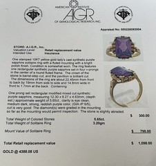 Vintage Antique Art Deco 10Kt Yellow Gold Synthetic Purple Sapphire Ring 5.25sz