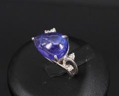 Estate 6.85ct Cabochon Cut Tanzanite & 0.24ct Diamond Platinum Ring Size 5.75