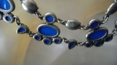 i921X Vtg costume NECKLACE RUNWAY Drag Queen Pageant Gold Tone BLUE STONE J CREW