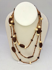 VTG Long Bead Boho Necklace Natural Wood Ethnic Tribal Costume Jewelry 58″
