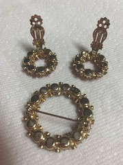 WEISS Circle Brooch & Earrings Set~Pink Austrian Crystal Rhinestones~VTG Jewelry