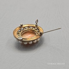 Vintage Italian Cameo Profile Oval Brooch Pin / Pendant 12k GF Faux Pear
