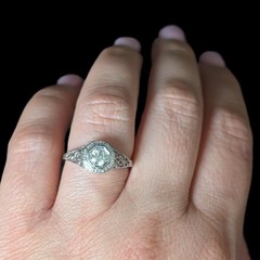 Art Deco Old European Cut Diamond 14k White Gold Platinum Engagement Ring 1920s