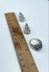 Sterling Silver 925 Amethyst Marcasite Ring Size 7.25 & 900 Silver Earrings Set