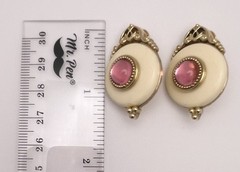 “1928” VTG Pink Champagne Glass Beaded Gold Tone Set Necklace Earrings Brooch