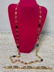 Camrose & Kross Black & Gold Tone Necklace & Bracelet Jackie Kennedy COA