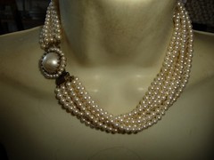 VTG 7 STRANDS FAUX PEARLS COLLAR BIB NECKLACE #31/19