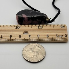 Vintage Rhodonite Stone Pendant Leather Cord Necklace 18 Inch Spring Ring Clasp