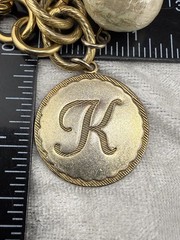 Vintage Maximal Art Charm Bracelet Initial K Coin Faux Pearl John Wind 7.5″