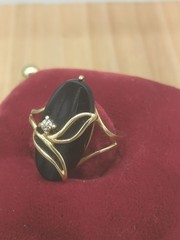 Vintage PSCO-P 14k gold and onyx ring, diamond chip inset size 6 Deco Style