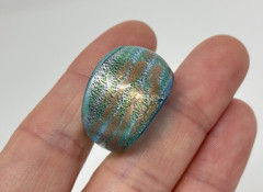 Murano Art Glass Wide Dome Cocktail Ring Blue Gold Chunky Sz 7