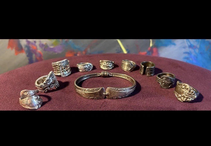 Amelia Silver Plate Vintage Mixed Lot: 9 Rings & Bracelets Silver Plate Metal