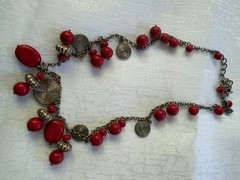 Vintage Red Bead Necklace w/ Spiral Discs – 17” + 2” Extender – Boho Statement 4
