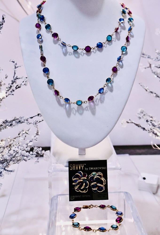 Swarovski Bezel Set Necklace Bracelet Earrings 9mm Multicolor Gold Plated N120