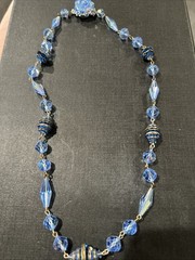 Vintage Necklace 21 In Blue Glass Beads