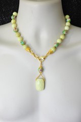 lime green Beaded Necklace semi-precious Gemstone pendant glass beads MA2