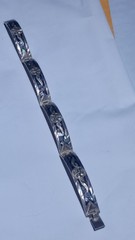 Signed Mexico 925 Aztec Sunstone + abalone inlay art snap clasp 8″ bracelet 18 G