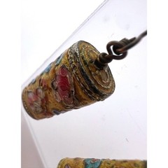 Vintage Cloisonne Style Floral Barrel Dangle Earrings Gold Tone Boho Chic