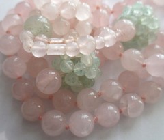 VINTAGE ROSE QUARTZ AVENTURINE KNOTTED BEAD LARIAT TASSEL NECKLACE ASIAN EXPORT