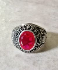 1969 Chaffee School Red Devils Class Ring Sterling Silver Red Stone size 9.75-10