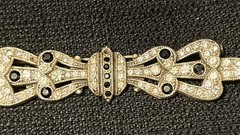 Antique Victorian Bar Brooch W/Black And Clear Rhinestones ~ Trombone Clasp