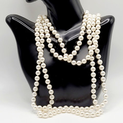 Classic Faux Pearl Long Opera Length Knotted Off White Luminous Necklace 72 inch