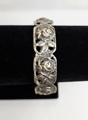 Vintage Brass Toned Metal Rose Panel Bracelet 8″ Bangle Art Nouveau Style