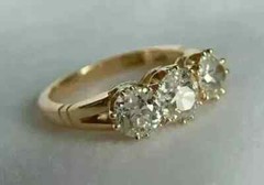 Art Deco Three-Stone Round Lab Created Diamond 14K Gold Finish Anniversary Ring