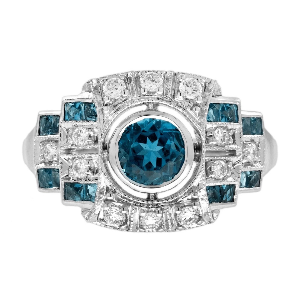 2.10Ct Art Deco Style Lab Created Topaz & Diamond Wedding 14k White Gold FN Ring