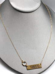 MSCO 1/20 14k Gold Filled Salty bar word clear stone pendant 19″ Necklace