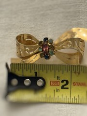 Vintage Coro Signed Script Bow Brooch Pin Gold Tone 1940s 1950s Rhinestone 2.25”