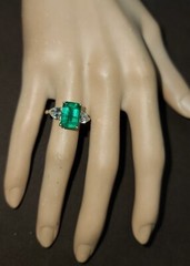 14k Yellow Engagement Ring 4.37ct. Natural Green Emerald Rectangular Shape
