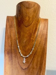 Vtg Aurora Borealis Crystal Bead Necklace with Gold-Filled Chain 18″