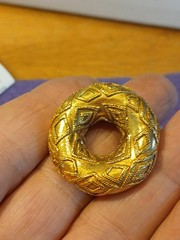 MMA Met. Museum of Art Circle Donut Granular 24k Gold Plated Pendant Etruscan
