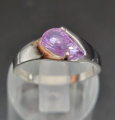 18K Gold Filled Purple Gemstone Ring Modern Statement Silver Tone Band