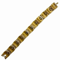 Vtg Trifari Brushed Gold Tone Panel Bracelet Faux Garnet Color Stones 1955–1969